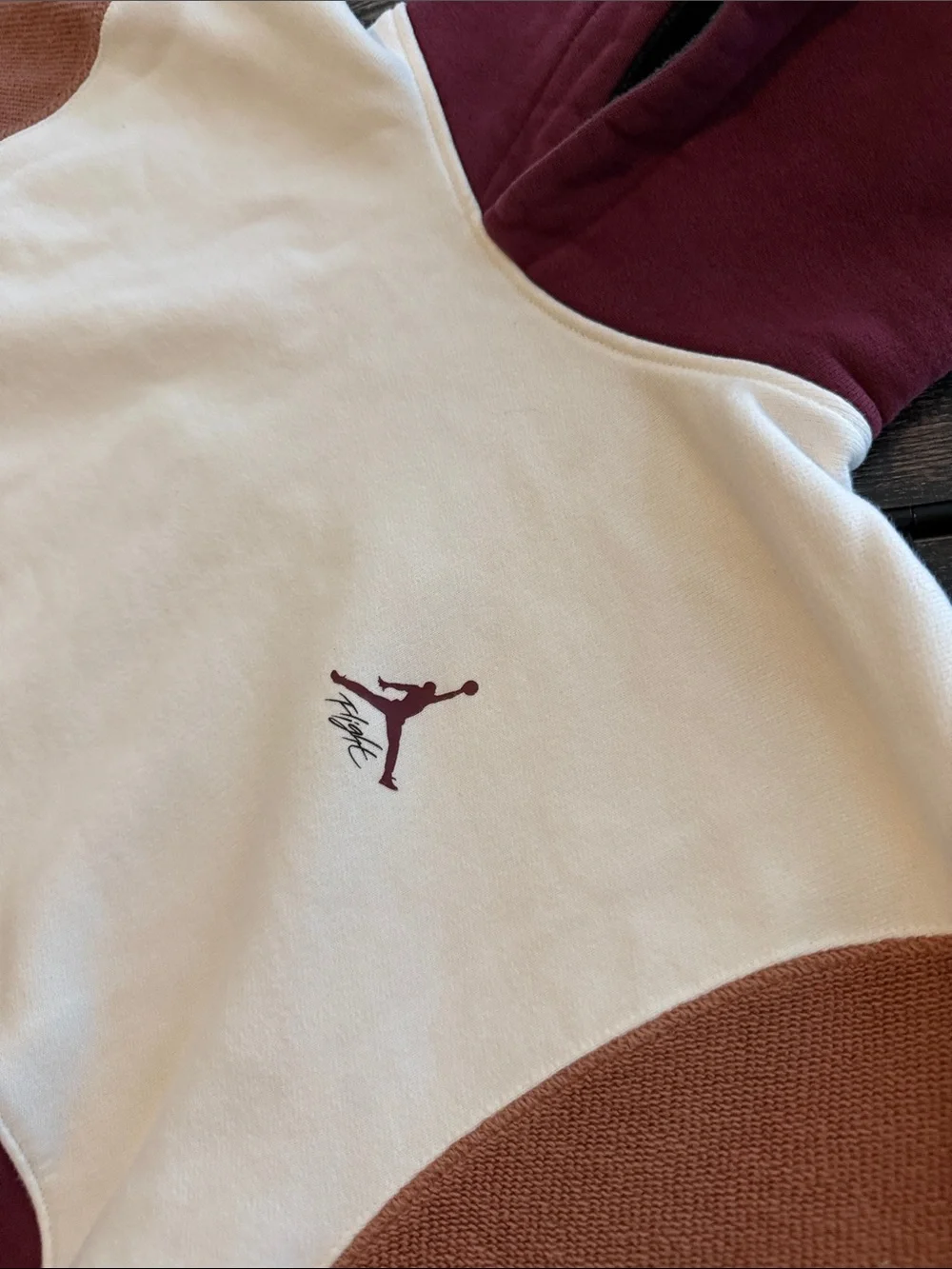 Unique Men’s size small Jordan Colorblock Hoodie in Burgundy, Cream & Rust